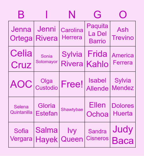 Hispanic Women in History Bingo Card