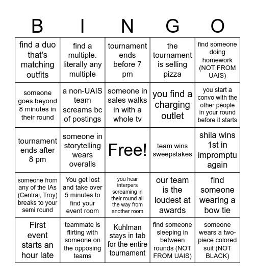 Forensics Bingo Card