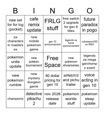 pokemon bingo Card