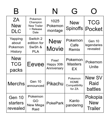Pokemon 30th Anniversary PokePresent Bingo Card