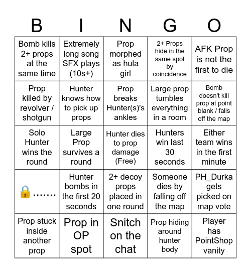 Garry's Mod Prop Hunt Bingo Card
