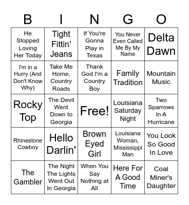 Classic Country Bingo Card
