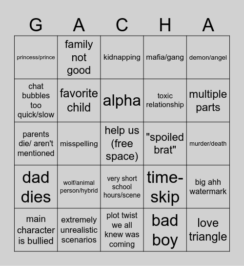 Gacha Life Bingo ! Bingo Card