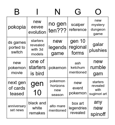 pokemon presents Bingo Card