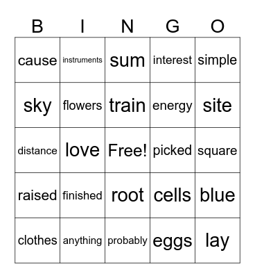 Sight Words 500-600 Bingo Card
