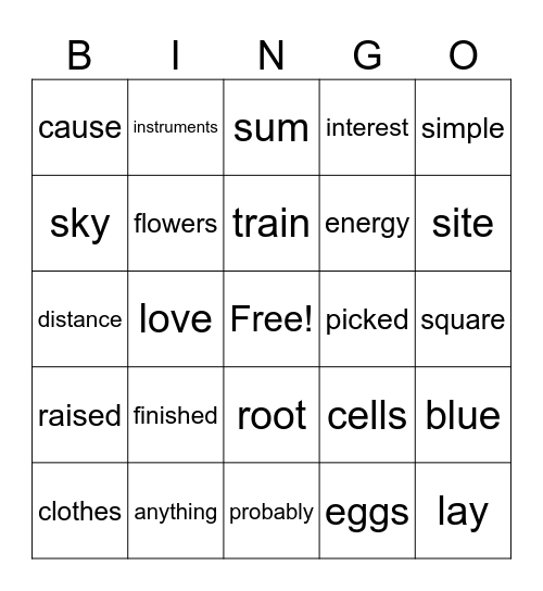 Sight Words 500-600 Bingo Card
