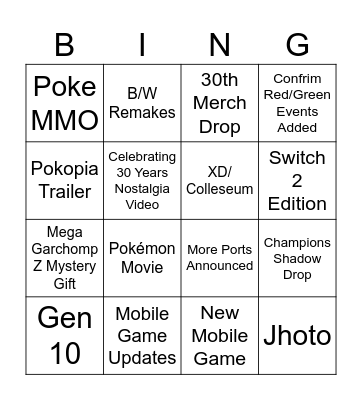 Pokemon Day Bingo Card