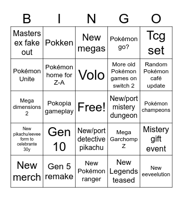 Pokémon Day Bingo Card