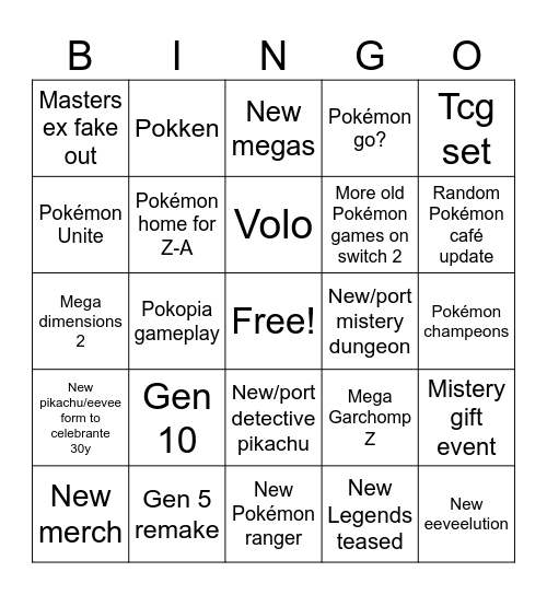 Pokémon Day Bingo Card