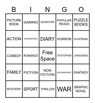 LIBRARY GENRE & FORMAT BINGO Card