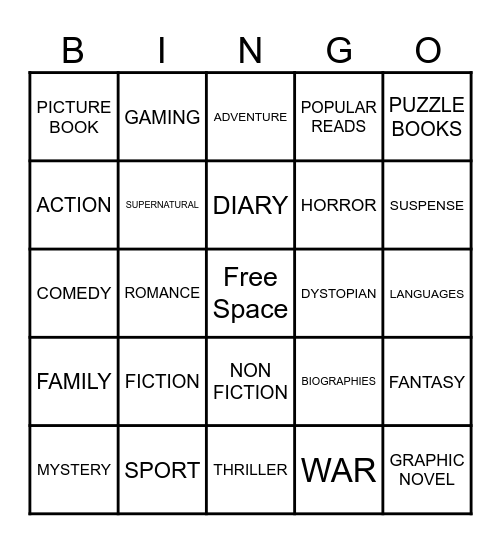 LIBRARY GENRE & FORMAT BINGO Card