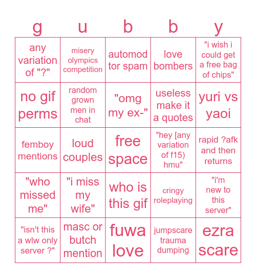 gubby bingo (by fuwa) Bingo Card