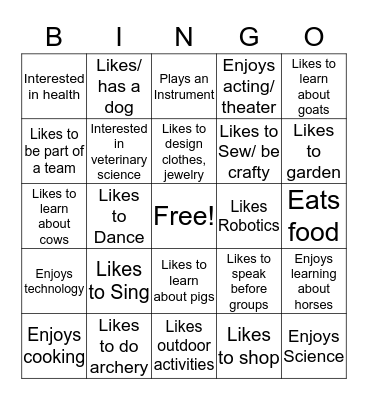 4-H Human Bingo Card