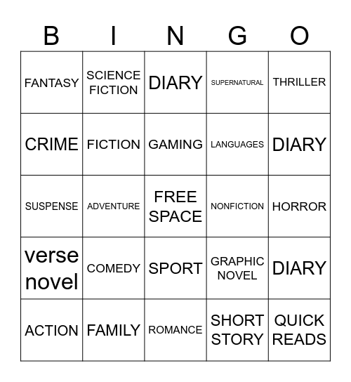 LIBRARY GENRE & FORMAT BINGO Card