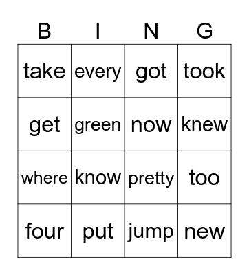 Sight Words 91-100+ Bingo Card