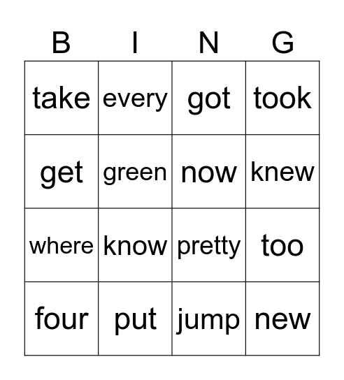 Sight Words 91-100+ Bingo Card