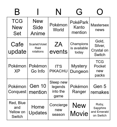 Pokémon Day 2026 Bingo Card