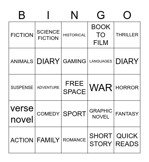 LIBRARY GENRE & FORMAT BINGO Card