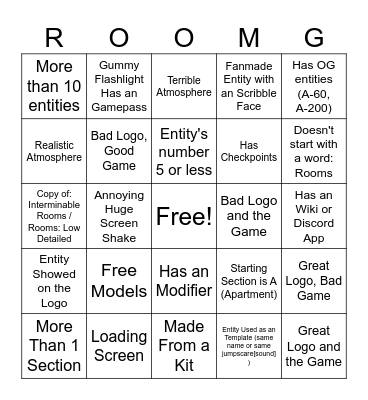 Rooms Fangame Bingo Card