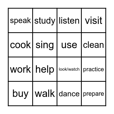 Loteria Verbos Bingo Card