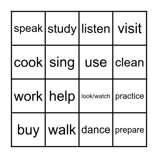 Loteria Verbos Bingo Card