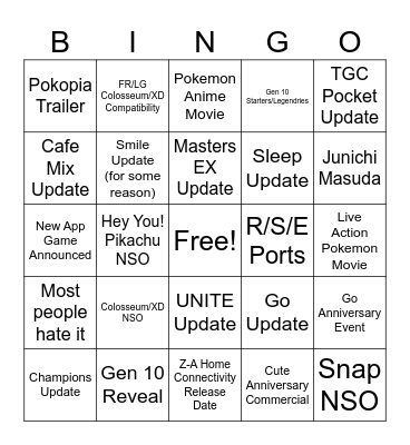 Pokemon Direct Bingo Card