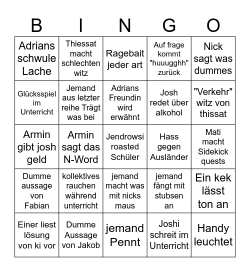 Schul bingo Card