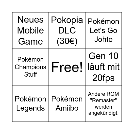 Pokémon Presents Bingo Card