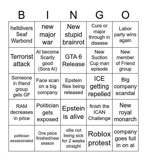 2026 bingo Card