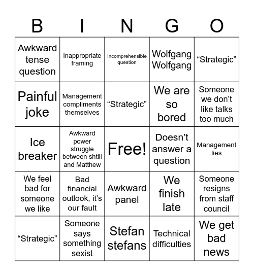 We hate it here Bingo Card