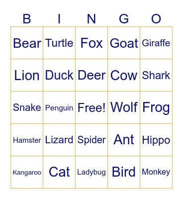 animal Bingo Card