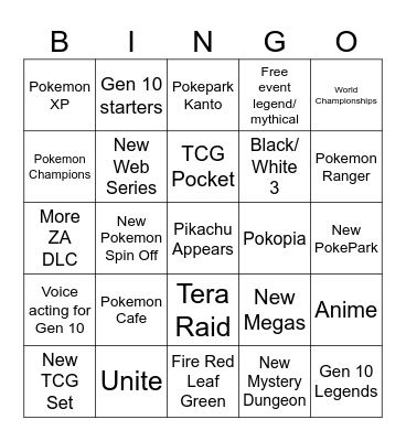 Pokemon Day Bingo Card