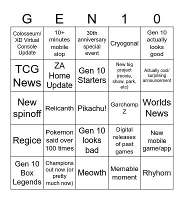 Pokemon Day 2026 Bingo Card