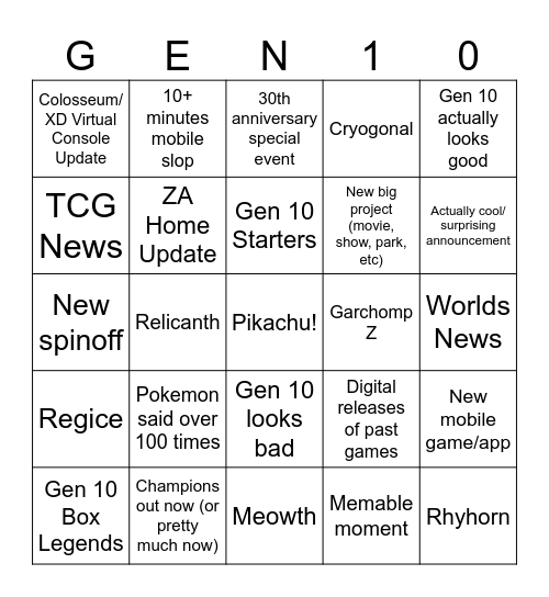 Pokemon Day 2026 Bingo Card