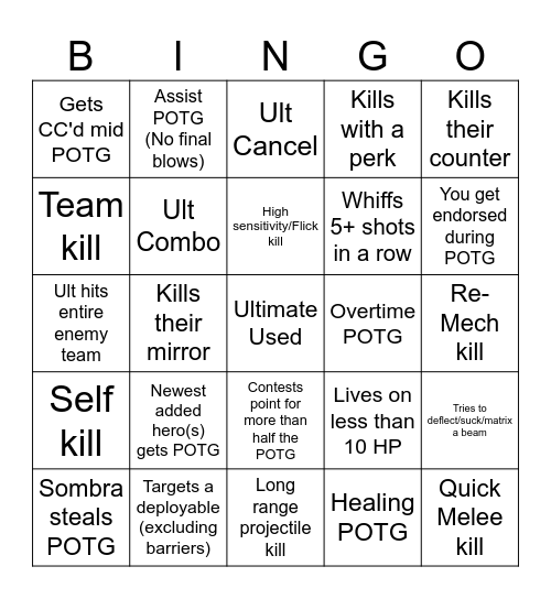 Overwatch Play of the Game Bingo Card