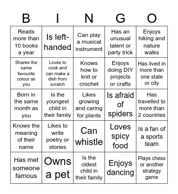 Find a friend who... Bingo Card