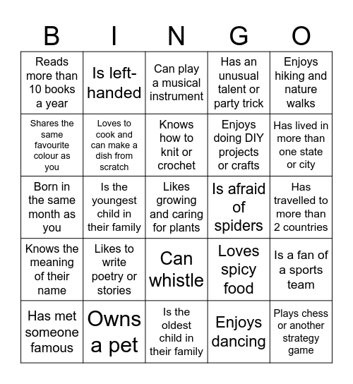 Find a friend who... Bingo Card
