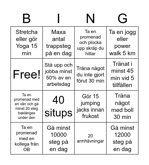 Octopi Bay Friskvård Bingo Card