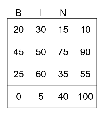 5 Times Table Bingo Card
