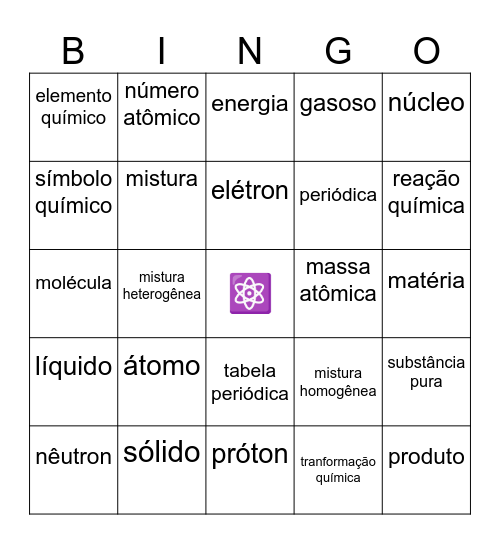 ⚛️ BINGO DA QUÍMICA 🧪 Bingo Card