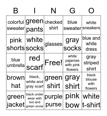 Clothes and colors Bingo Card