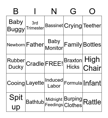 Jennifer's Baby Shower Bingo Card