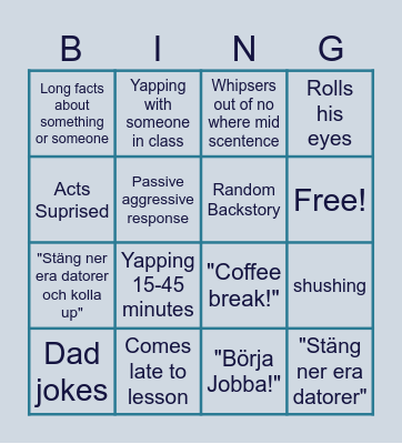Bingo with Lars Bingo Card