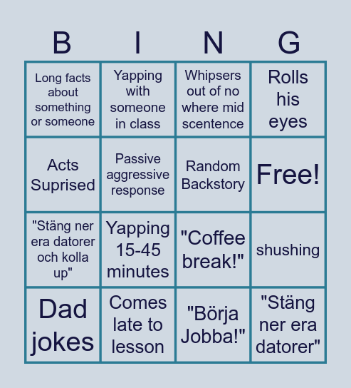 Bingo with Lars Bingo Card