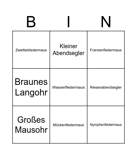 Fledermausbingo Card