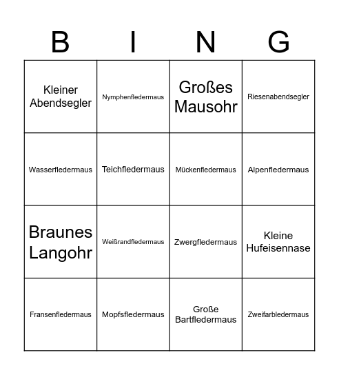 Fledermausbingo Card