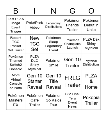 Pokemon Direct 2026 Bingo Card