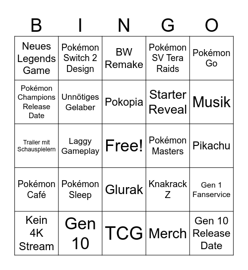 Pokémon Presents Bingo Card
