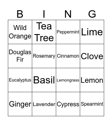 Essential Oil Bingo Card