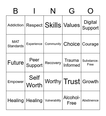 Recovery Bingo Card